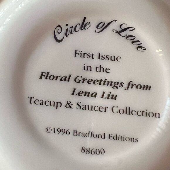 Bradford Exchange Lena Liu greetings teacup,spoon and saucer set for 2 - Picture 13 of 15